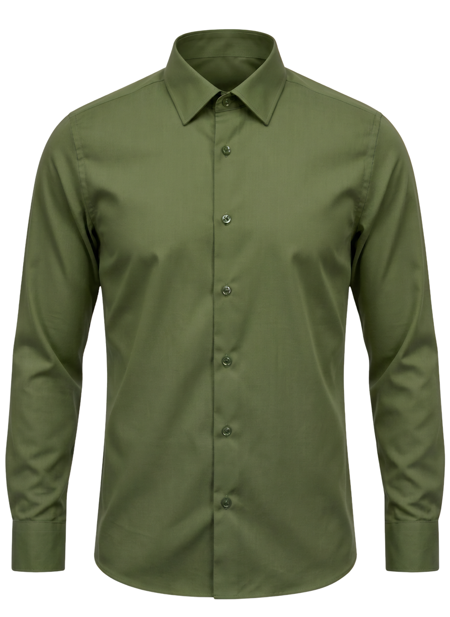 Plain Shirt | 100% Cotton Regular Fit - Olive Green